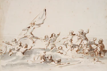 Walka w łodziach, ok. 1685 (pióro, tusz)