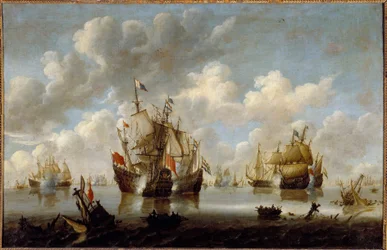 Walka na Morzu Północnym w XVII wieku Obraz Willema van de Velde le Jeune (1633-1707)