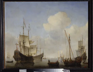 Dywizjon holenderski na wybrzeżu Afryki Zachodniej. Obraz Willema van de Velde Młodszego (1633-1707). Olej na płótnie, ok. 1660. Szkoła holenderska, sztuka barokowa. Państwowe Muzeum na Wolnym Powietrzu Peterhof, Saint Peters