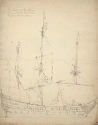 Portret statku "Beurs van Amsterdam". Zbudowany w 1654 roku jako okręt indyjski. 52 działa. Przyjęty do służby państwowej w 1665. Zwrócony Kompanii 1666, ok. 1665 (offset)