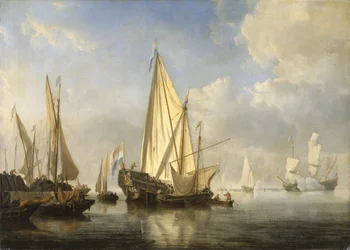 Wysyłka w spokoju z jachtem stanowym przy końcu molo, ok. 1680 (olej na płótnie)