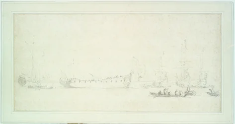 Wodowanie angielskiego statku, prawdopodobnie "James Galley", ok. 1676 (grafit i pył, szary)