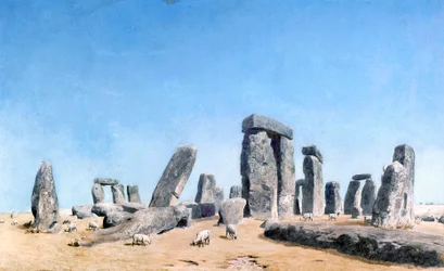 Owce pasące się w Stonehenge (akwarela)