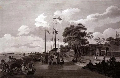 Widok na jezioro Pao-Yng, oddzielone od Canal Grande nasypem ziemskim, wyryte przez Williama (1747-1810) i Elizabeth Ellis, wyd. przez G. Nicol