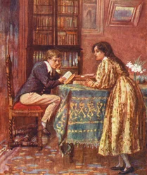 Ilustracja do Młyna nad Flossą autorstwa George Eliot (kolorowa litografia)