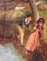 Ilustracja do Młyna nad Flossą autorstwa George Eliot (kolorowa litografia)