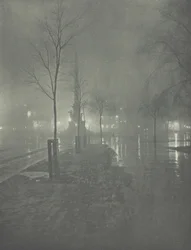 Mokra noc, Columbus Circle, Nowy Jork, c. 1897.