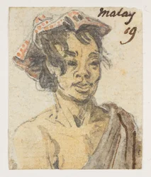 19’ malajski”.  z albumu 372 rysunków pejzaży, wybrzeży, strojów i życia codziennego wykonanych podczas ambasady Lorda Macartneya u cesarza Chin w latach 1792-1794 (ołówek i akwarela na papierze)