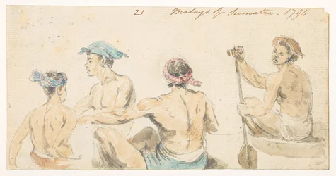 21 21 „Malayowie z Sumatry. 1794.”  z albumu 372 rysunków pejzaży, wybrzeży, strojów i życia codziennego wykonanych podczas ambasady Lorda Macartneya u cesarza Chin w latach 1792-1794 (ołówek i akwarela na papierze)