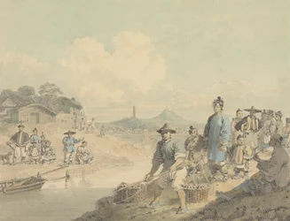 Zobacz w Chinach: Postacie z pagodą i górą