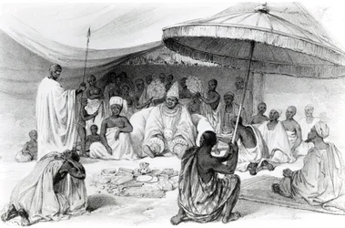 Attah, z „Malownicze widoki na rzekę Niger, naszkicowane podczas ostatniej wizyty Landera w latach 1832-33”, litografia Charlesa Haghe, 1840