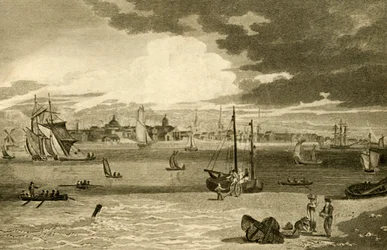 „Widok na Liverpool z promu, Lancashire”, 1808.