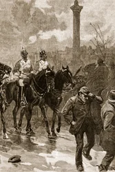 Krwawa niedziela: Ratownicy trzymający Trafalgar Square, 1887, ilustracja z „Ilustrowanej historii Anglii Cassella” (zdjęcie w sepii)