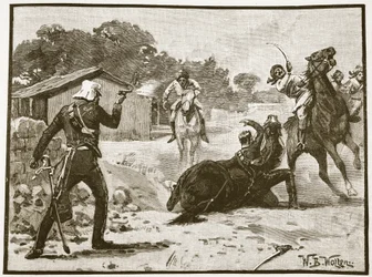 Jak Major Tombs zdobył Krzyż Wiktorii, ilustracja z „Ilustrowanej historii Anglii Cassella” (zdjęcie w sepii)