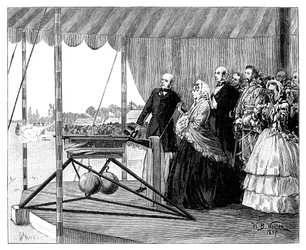 Królowa Wiktoria oddała pierwszy strzał na Wimbledonie, lipiec 1860, 1887.