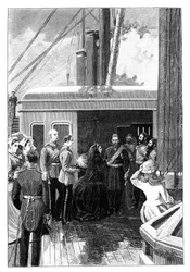 Królowa Wiktoria inwestuje Abdula Aziza, sułtana Turcji, orderem Podwiązki, 1867