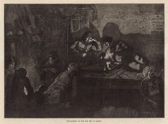 Palenie opium w East End of London (grawerowanie)