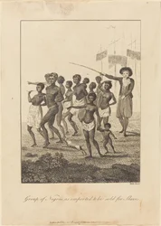 Grupa czarnych ludzi, sprowadzonych, by sprzedać ich jako niewolników, 1793.