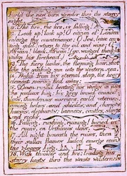 „Rzucił cud nowonarodzony przez gwiaździstą noc”, tekst z „Wesela nieba i piekła”, ok. 1790-3 (akwaforta wypukła wykończona piórem i akwarelą)