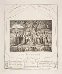 Hiob i jego rodzina, z ilustracji Księgi Hioba, 1825-26.