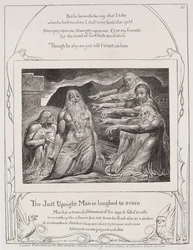 Księga Hioba: Pl. 10, Sprawiedliwy człowiek jest wyśmiewany z pogardy, 1825.
