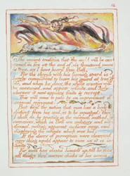 "Starożytna tradycja..., ilustracja i tekst z "Zaślubin nieba i piekła", ok. 1790-3 (akwaforta reliefowa wykończona piórem i akwarelą)