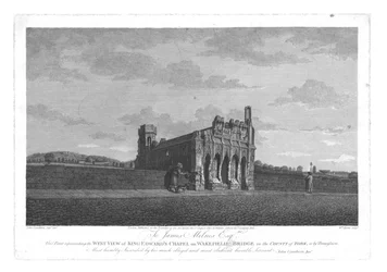 Widok zachodni na kaplicę króla Edwardsa na moście Wakefield w hrabstwie York, ok. 1800