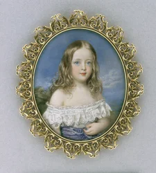 Caroline Holland, ok. 1840 (akwarela na kości słoniowej, złoceniach, aksamicie, jedwabiu i szkle)