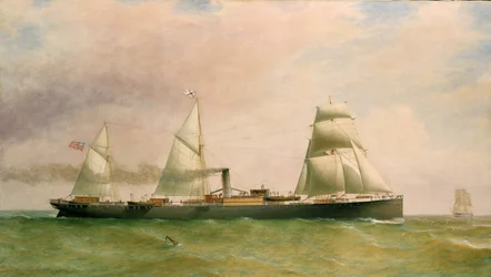 Trójmasztowiec i parowiec "Dorunda", noszący banderę British Indian Steamers Association, pochodzący z 1873 r. Dorunda, zbudowana w 1875 r., była używana do transportu pasażerów w Australii i została zatopiona na wybrzeżu Portugalii w 1894 r.