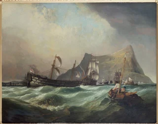 Neptun, holowanie zwycięstwa do portu w Gibraltarze po bitwie pod Trafalgar