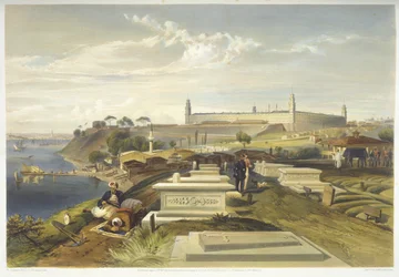 Szpital i cmentarz, Scutari, tablica z "The Seat of War in East", wyd. Paul und Dominic Colnaghi und Co., 1856 r.