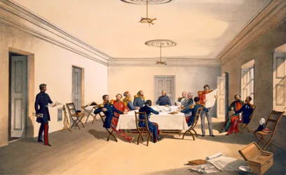 Wnętrze kwatery głównej lorda Raglana, zdjęcie z "The Seat of War in the East", opublikowane przez Paul und Dominic Colnaghi und Co., 1856 r.