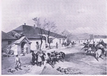 Siedziba Lorda Raglansa w Khutor-Karagatch, ilustracja z brytyjskich bitew na lądzie i morzu, 1915