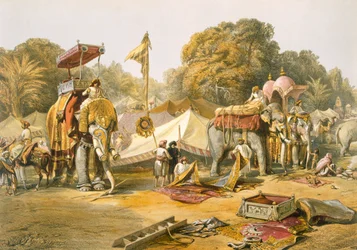 Pheel Khana, czyli kwatery słoni, obóz Holkara, z „India Ancient and Modern”, 1867