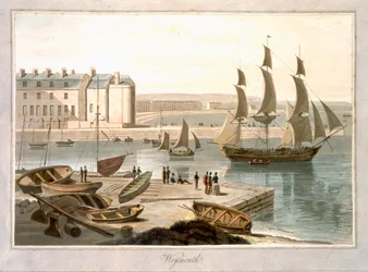 Port Weymouth, z "Podróży dookoła Wielkiej Brytanii odbytej między 1814 a 1825 rokiem", opublikowanej w 1829 r.