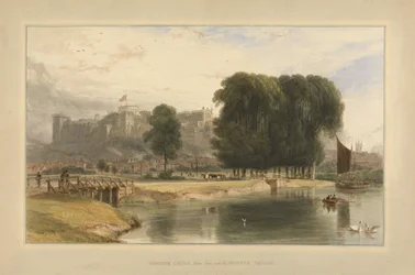 Zamek Windsor, niedaleko Brocas Meadows, 1827 (toaleta i pióro i atrament na papierze ułożone na górze)