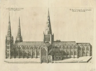 Katedra w Lichfield — widok na południe: miedzioryt, nd [?poł. XVII w.]