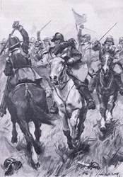 Konflikt kawalerii pod Dunbarem 3 września 1650 r., ilustracja z brytyjskich bitew lądowych i morskich, 1915 r.