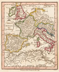 Zachodnia część Cesarstwa Rzymskiego. Mapa.