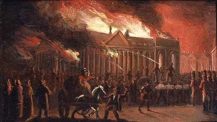 The Burning of Liverpool Town Hall w 1795 (olej na papierze nałożony na płótno)