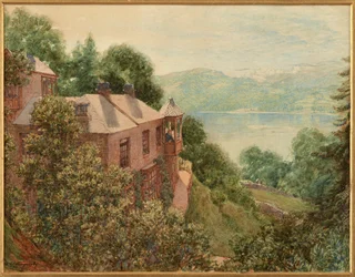 John Ruskin w swoim studium wieżyczki w Brantwood (akwarela)