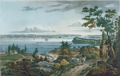 Nowy Jork z Weehawk, rytowany przez I. Hilla, 1820-3 (akwatinta barwna)