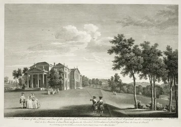Widok domu i części ogrodu w West Wycombe, Buckinghamshire, ryty przez Williama Woolletta (1735-85)