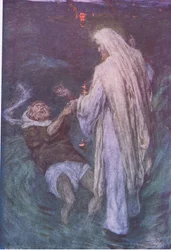 Chrystus kroczący po morzu, z Opowieści biblijnej wydanej przez Hodder & Stoughton, ok. 1930 r.