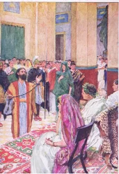 Paweł przed Agryppą, z The Bible Story opublikowanej przez Hodder & Stoughton, ok. 1930 (kolor lito)