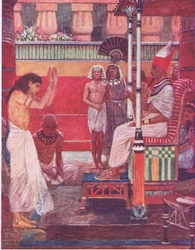 Faraon opowiada swój sen mędrcom, z The Bible Story opublikowanej przez Hodder & Stoughton, c.1930