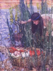 Odkrycie Mojżesza z The Bible Story opublikowanej przez Hodder & Stoughton, ok. 1930 (kolor lito)