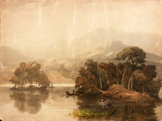 Keswick Lake (kolor nadwozia i akwarela na papierze (wklejony na karton))
