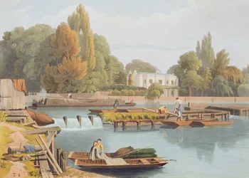 Jaz z mostu Marlow, ryty Robert Havell Młodszy (1793-1878) wydany 1818 (akwatinta)