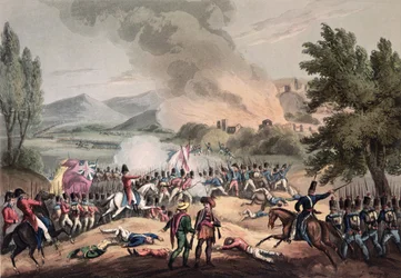 Bitwa pod Pombal, 12 marca 1811, rytowana przez Thomasa Sutherlanda (bc.1785)